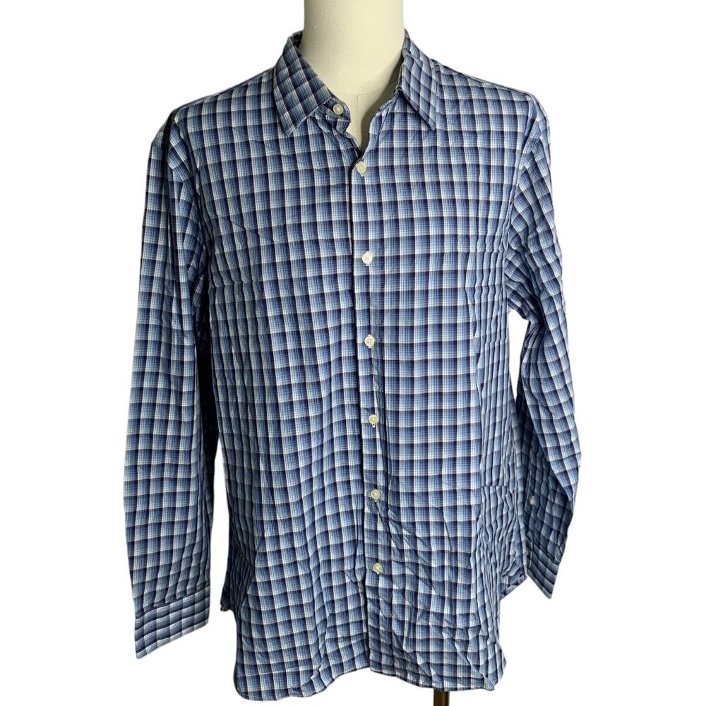Michael Kors Button Up Long Sleeve Shirt XL Blue Checkered Cotton Collared